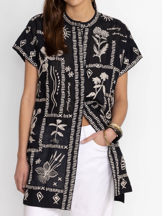 Johnny Was Dresses & Skirts - Johnny Was Black Mini Dress with White Floral Embroidery